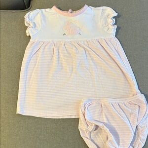 Pink and White Baby Dress with bunny appliqué and Bloomers